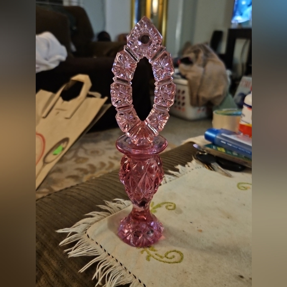 Beautuful Vintage Fenton Ornate Tall  Pink Purfume Bottle